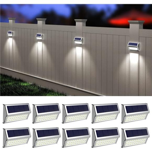 Outdoor Lights, 10 Pack 30 LED Fence/ Deck Lights Waterproof Post Solar Lamps - Picture 1 of 5